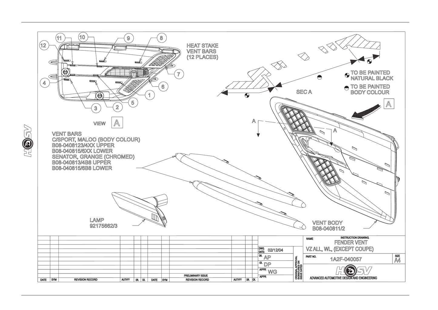 VZ HSV Guards and Fins
